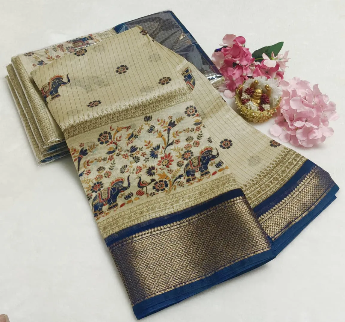 Kalamkari Peacock Floral Border Cotton Saree